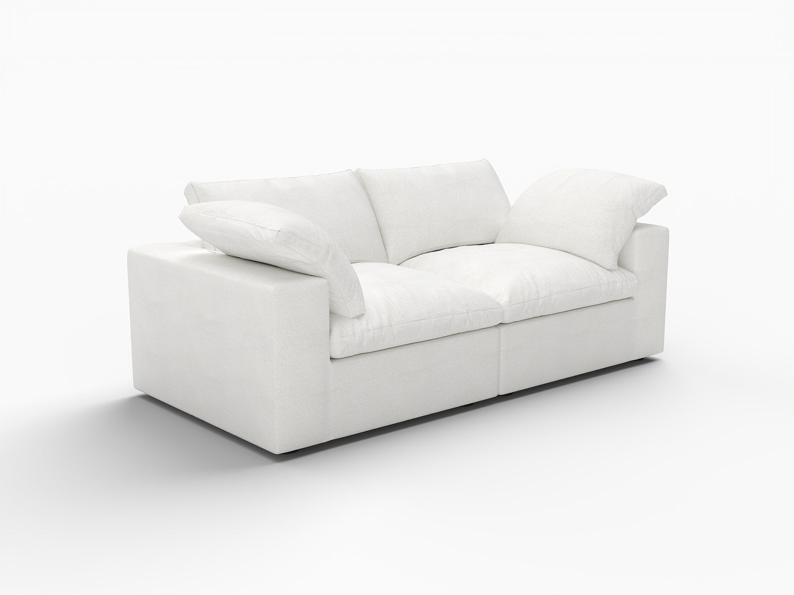 80" White Linen Blend Modular Loveseat and Toss Pillows