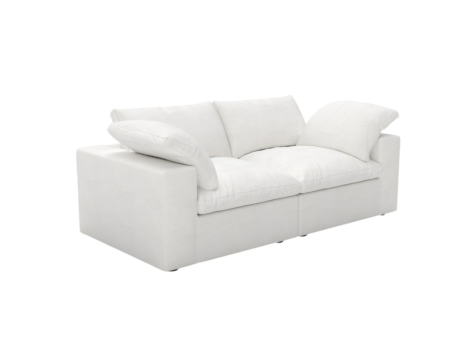 80" White Linen Blend Modular Loveseat and Toss Pillows