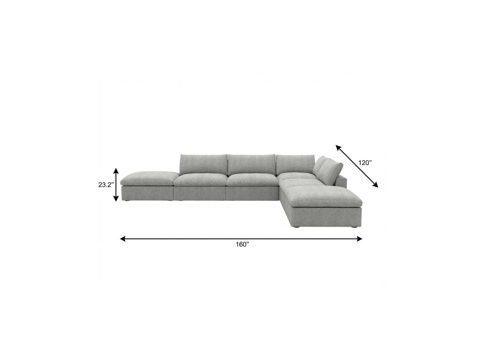 160" Light Gray Linen Blend Modular Armless Sofa With Ottomans And Storage