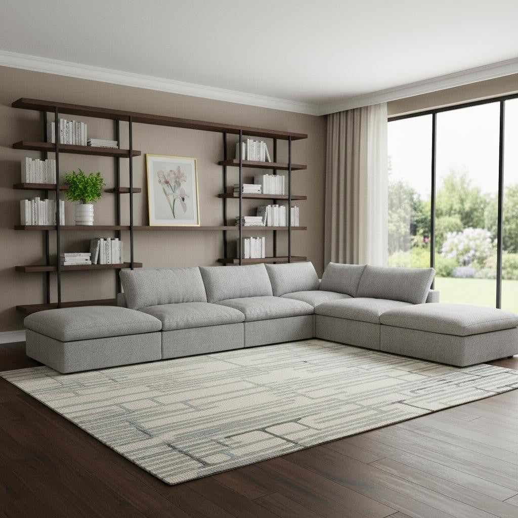 160" Light Gray Linen Blend Modular Armless Sofa With Ottomans And Storage