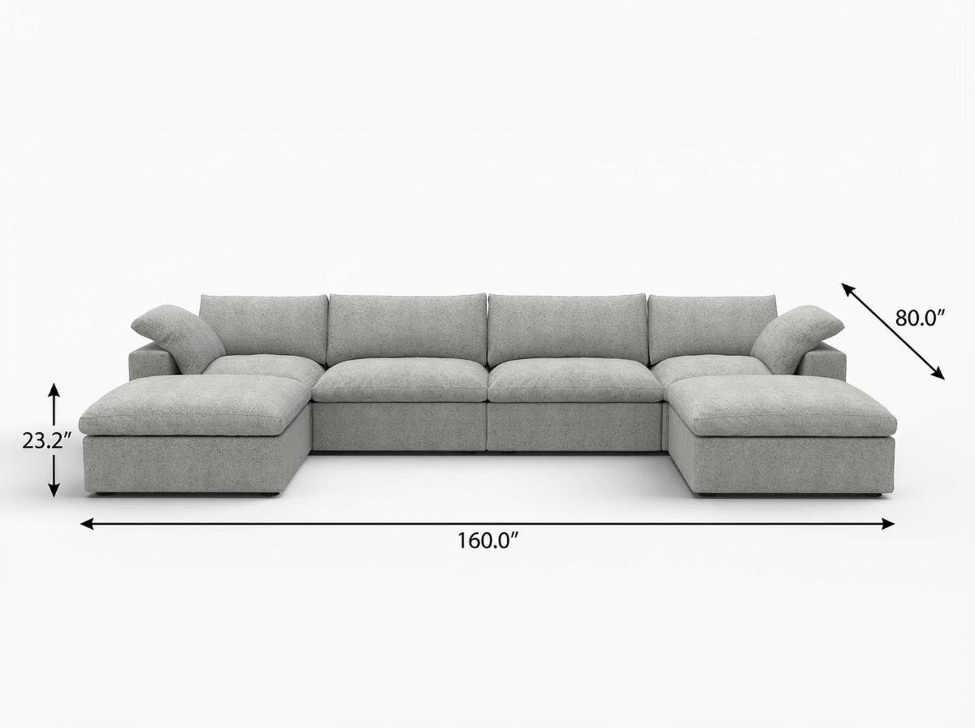 160" Light Gray Linen Blend Modular Sofa With Ottomans Toss Pillows And Storage
