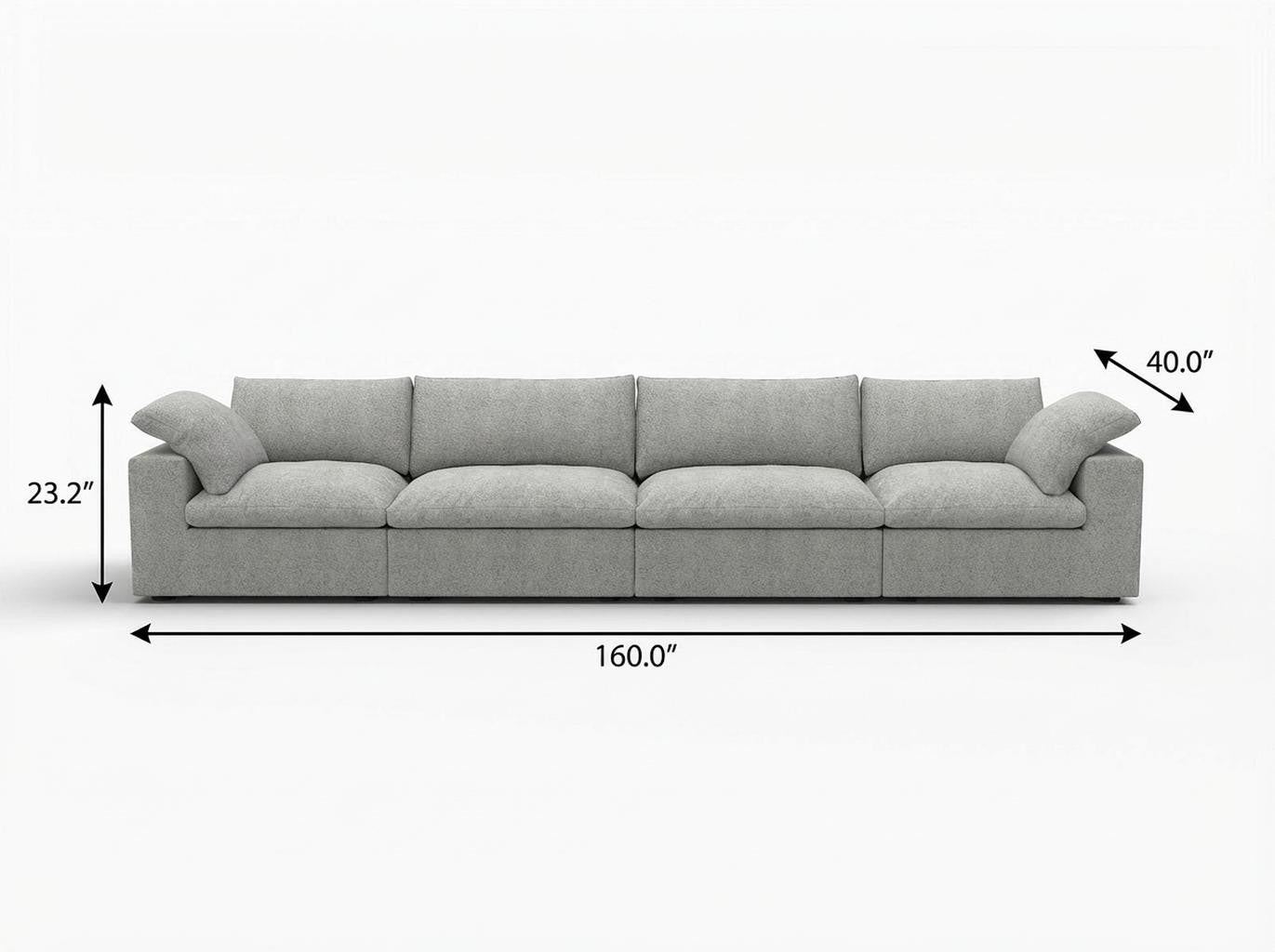 160" Light Gray Linen Blend Modular Sofa With Toss Pillows