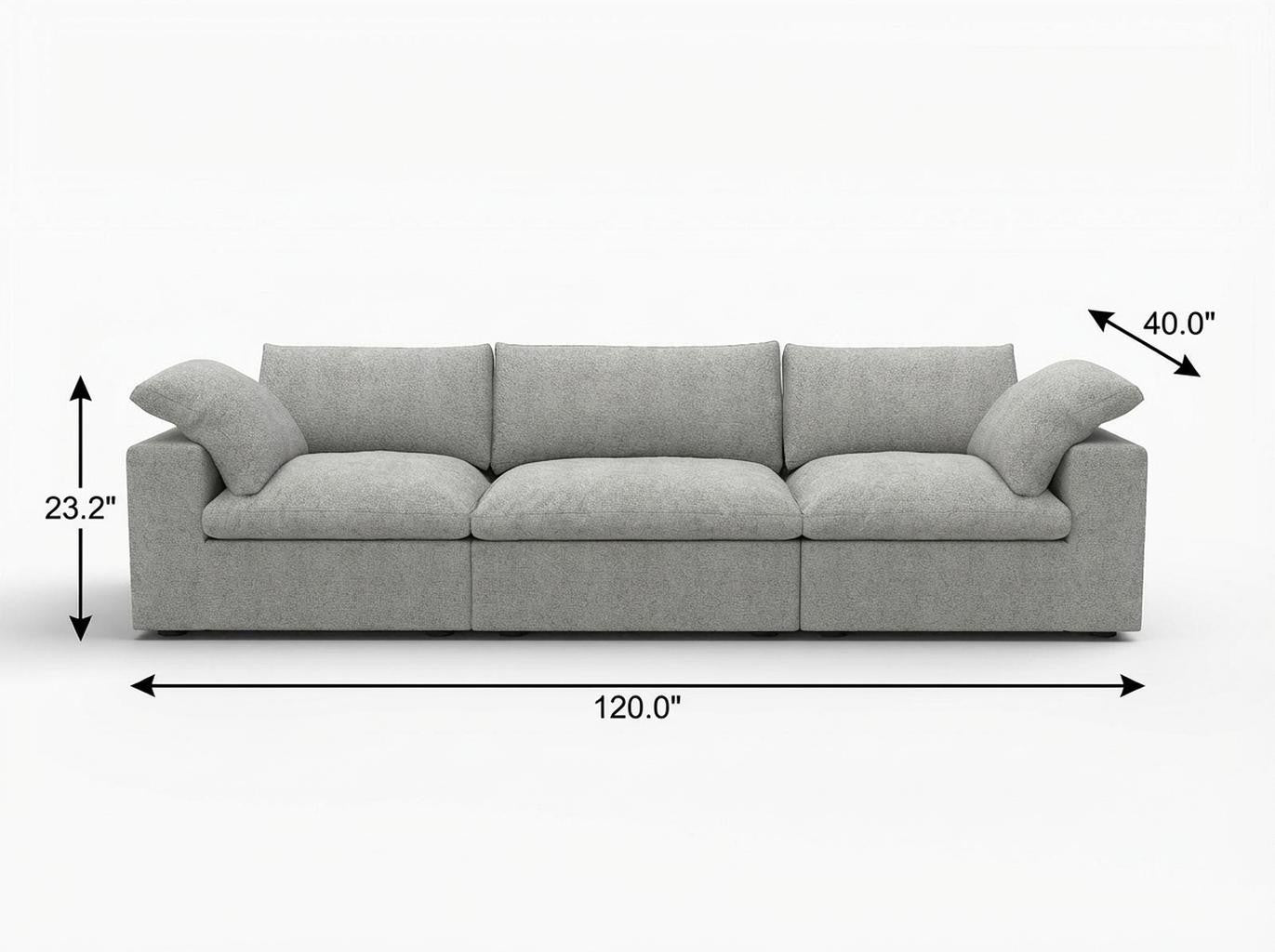 120" Light Gray Linen Blend Modular Sofa With Toss Pillows