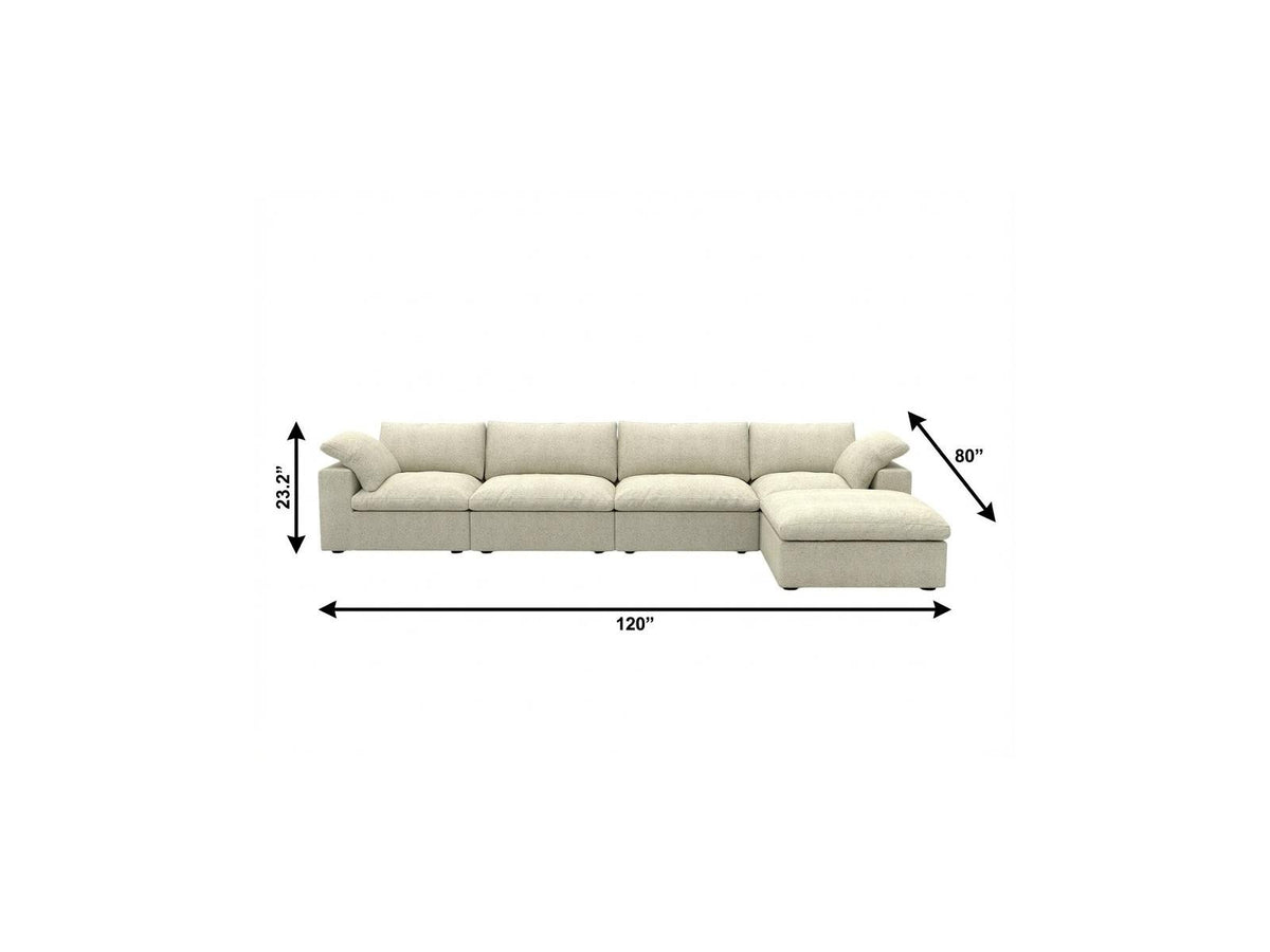 160" Khaki Linen Blend Modular Sofa With Ottoman And Toss Pillows