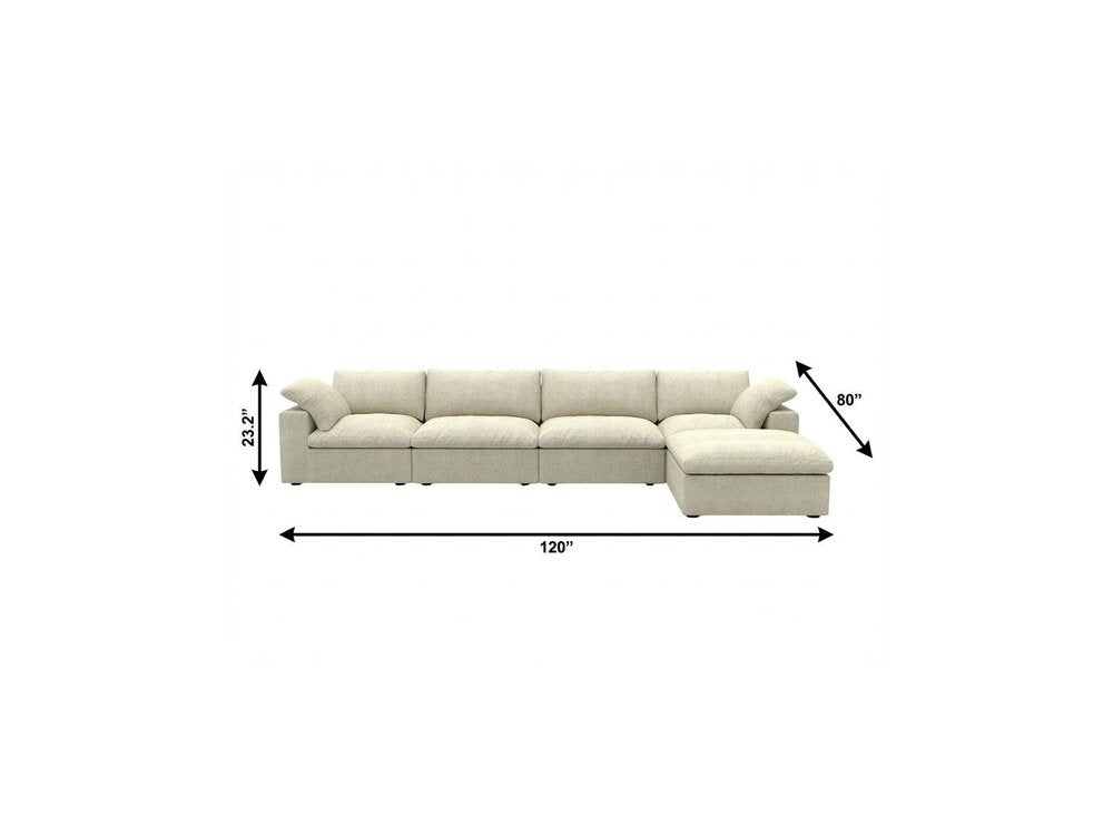 160" Khaki Linen Blend Modular Sofa With Ottoman And Toss Pillows