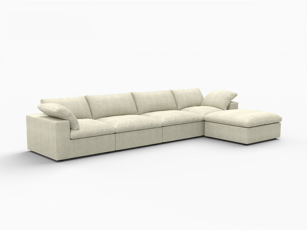 160" Khaki Linen Blend Modular Sofa With Ottoman And Toss Pillows