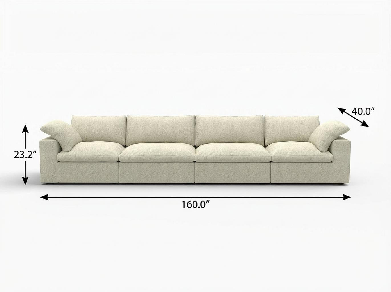 160" Khaki Linen Blend Modular Sofa With Toss Pillows