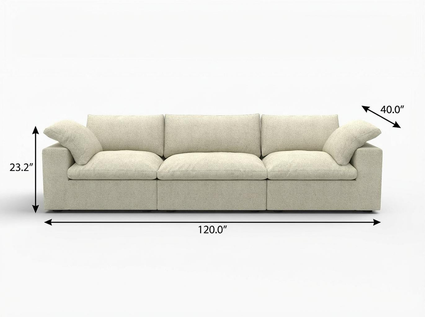 120" Khaki Linen Blend Modular Sofa With Toss Pillows
