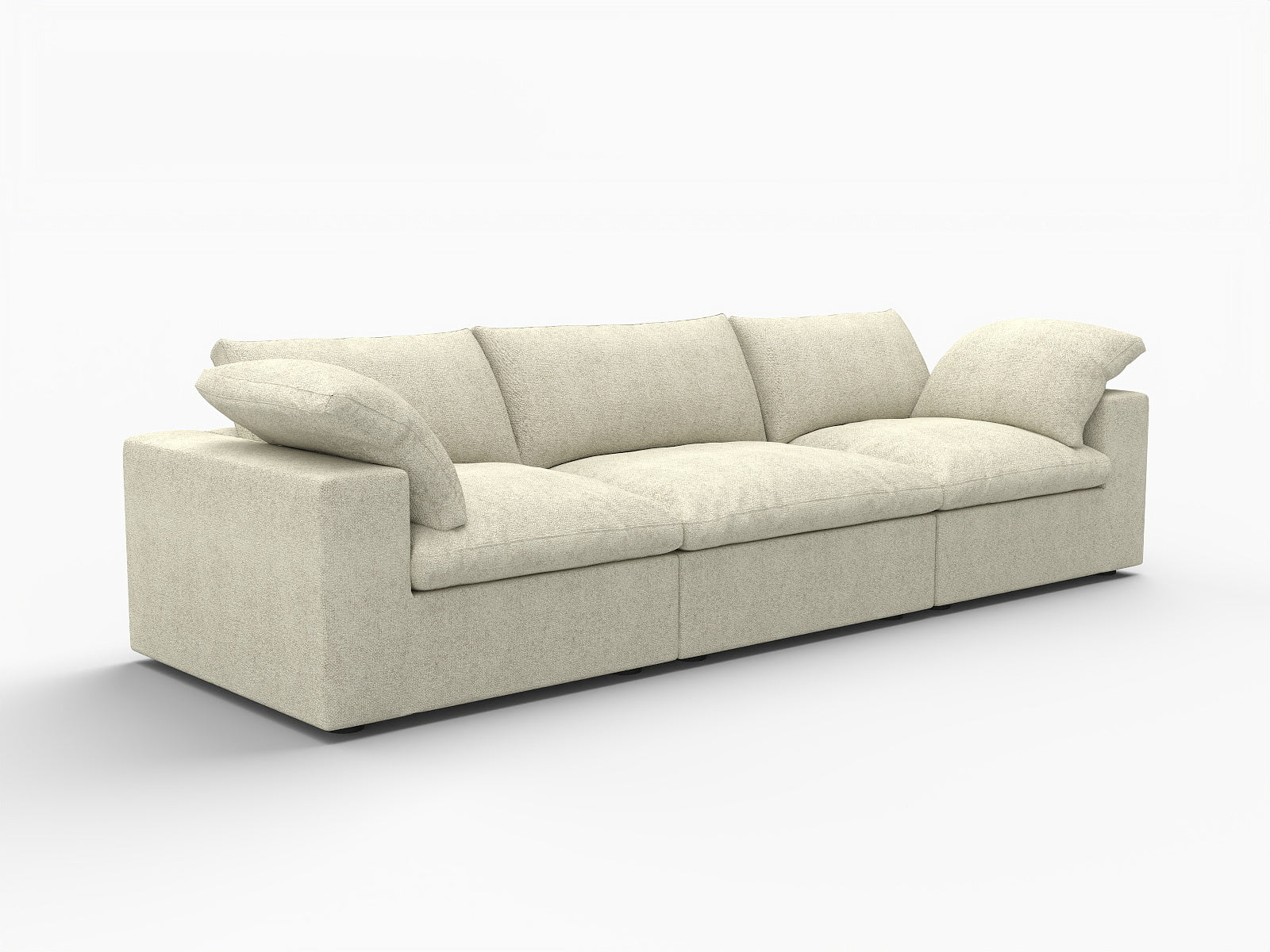 120" Khaki Linen Blend Modular Sofa With Toss Pillows