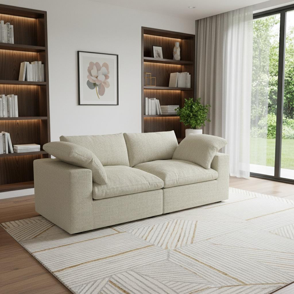 80" Khaki Linen Blend Modular Loveseat