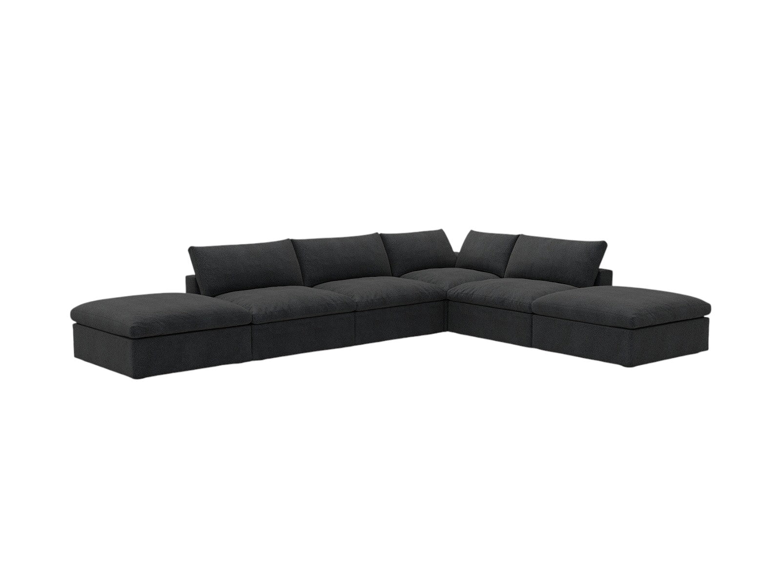 160" Black Linen Blend Modular Armless Sofa With Ottomans And Storage
