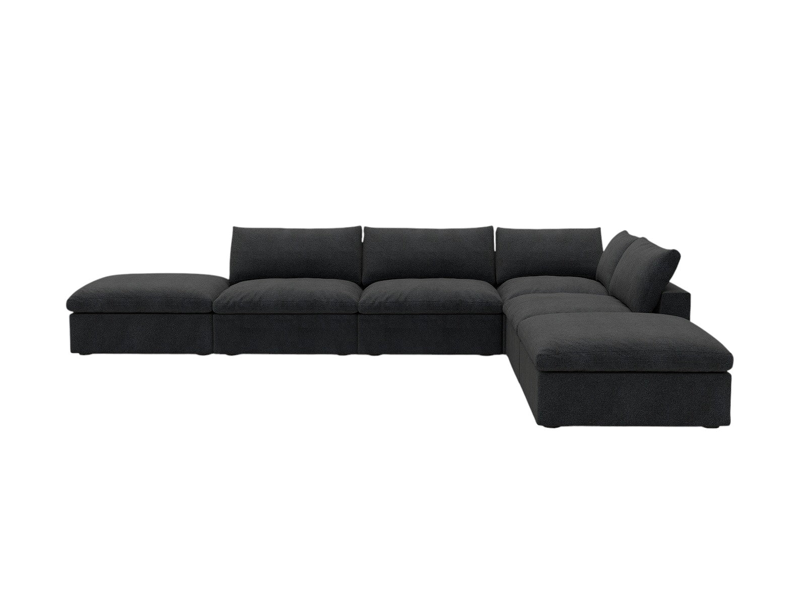 160" Black Linen Blend Modular Armless Sofa With Ottomans And Storage