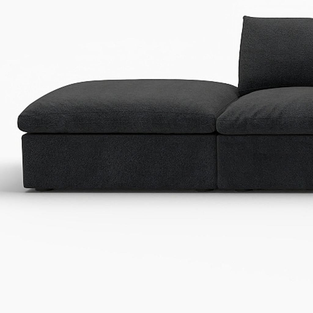 160" Black Linen Blend Modular Armless Sofa With Ottomans And Storage