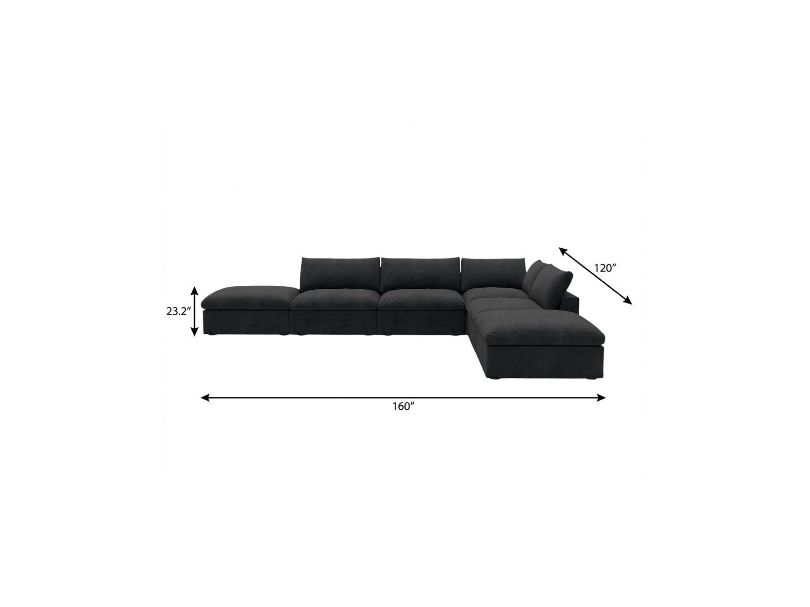 160" Black Linen Blend Modular Armless Sofa With Ottomans And Storage