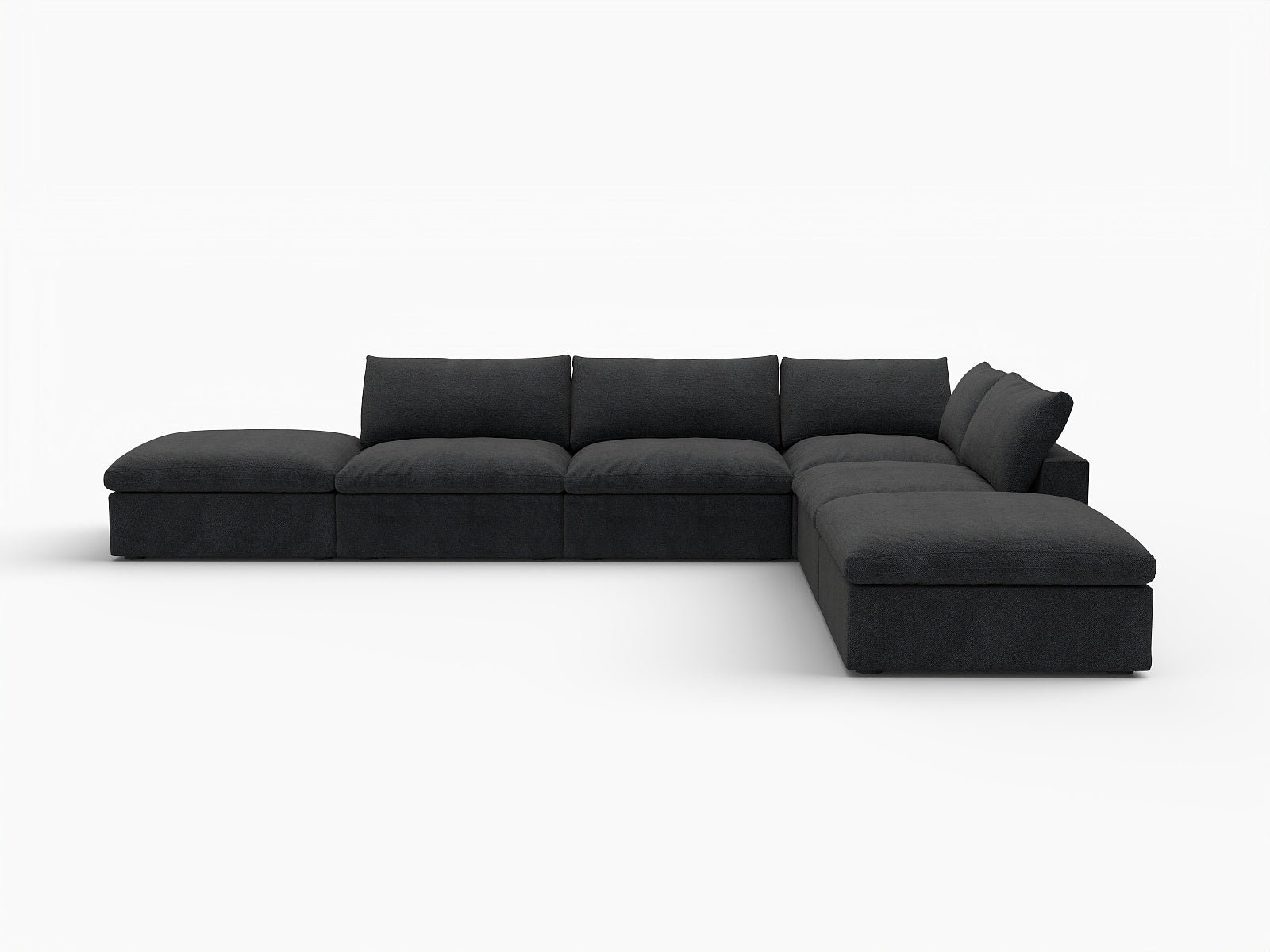 160" Black Linen Blend Modular Armless Sofa With Ottomans And Storage