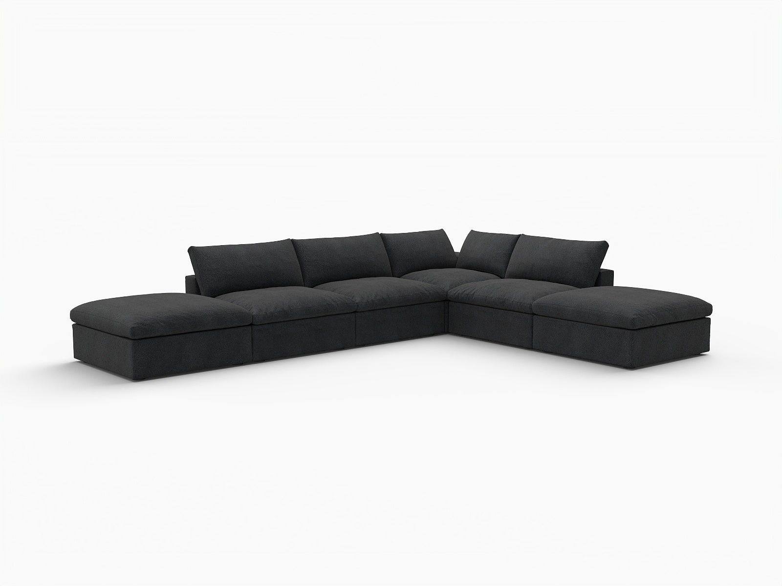 160" Black Linen Blend Modular Armless Sofa With Ottomans And Storage