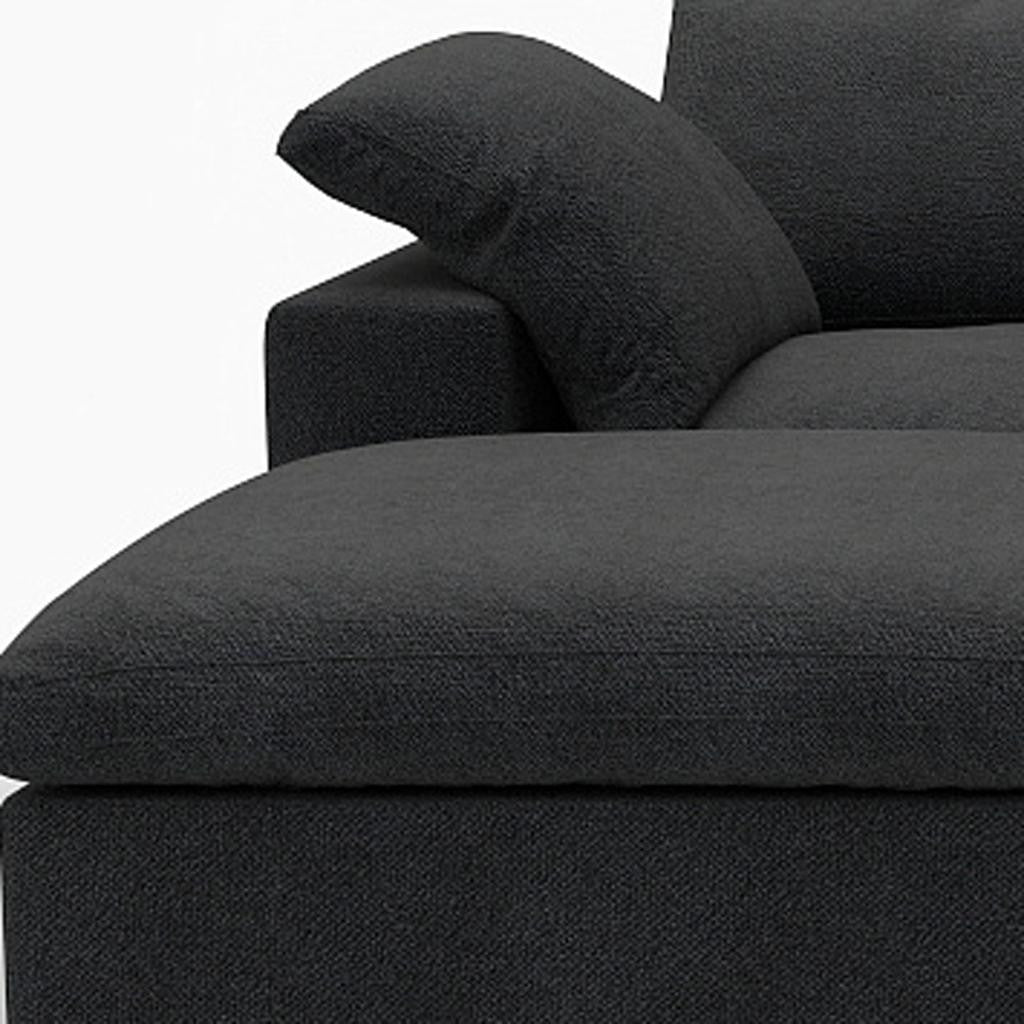 120" Black Linen Blend Modular Sofa With Ottomans Toss Pillows And Storage