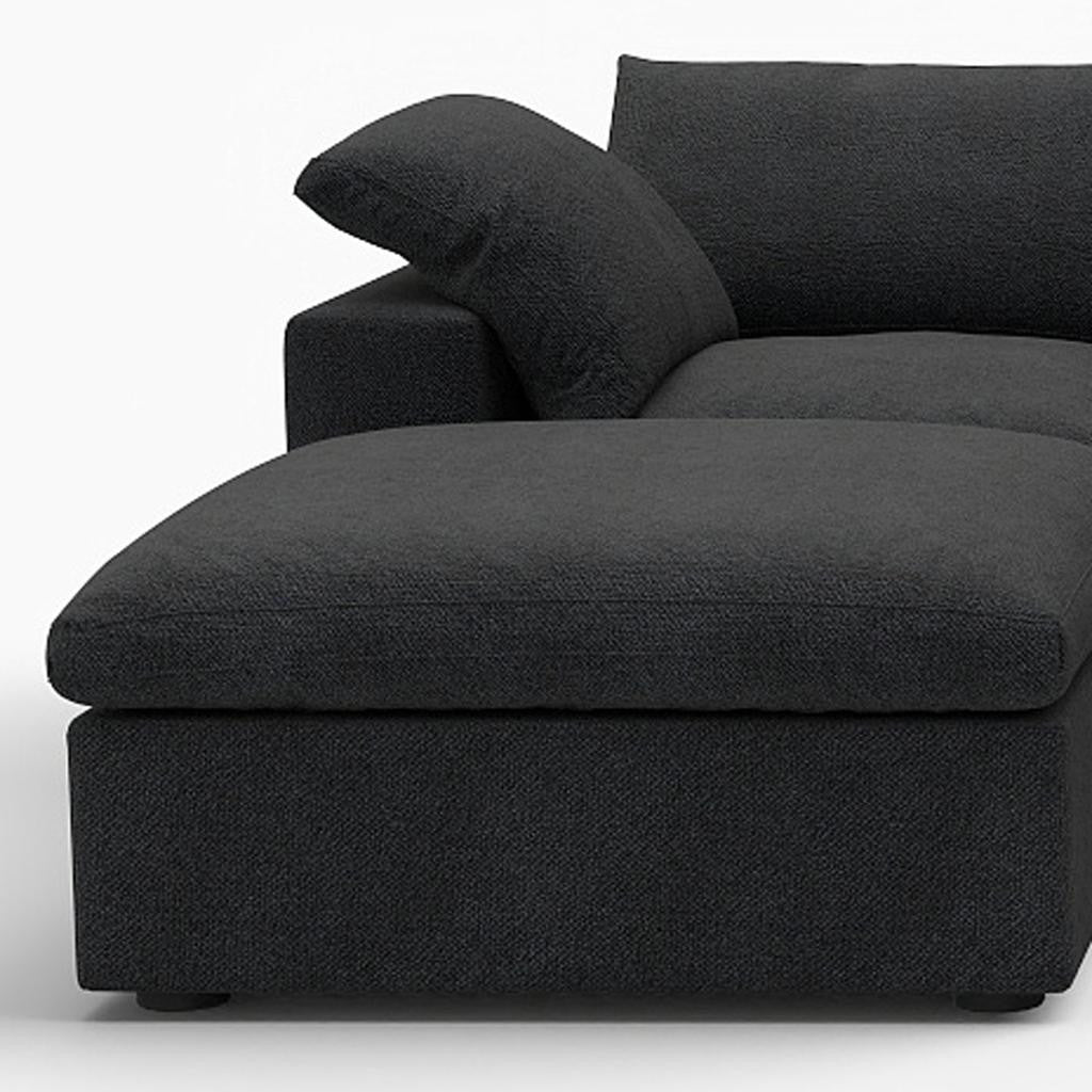120" Black Linen Blend Modular Sofa With Ottomans Toss Pillows And Storage