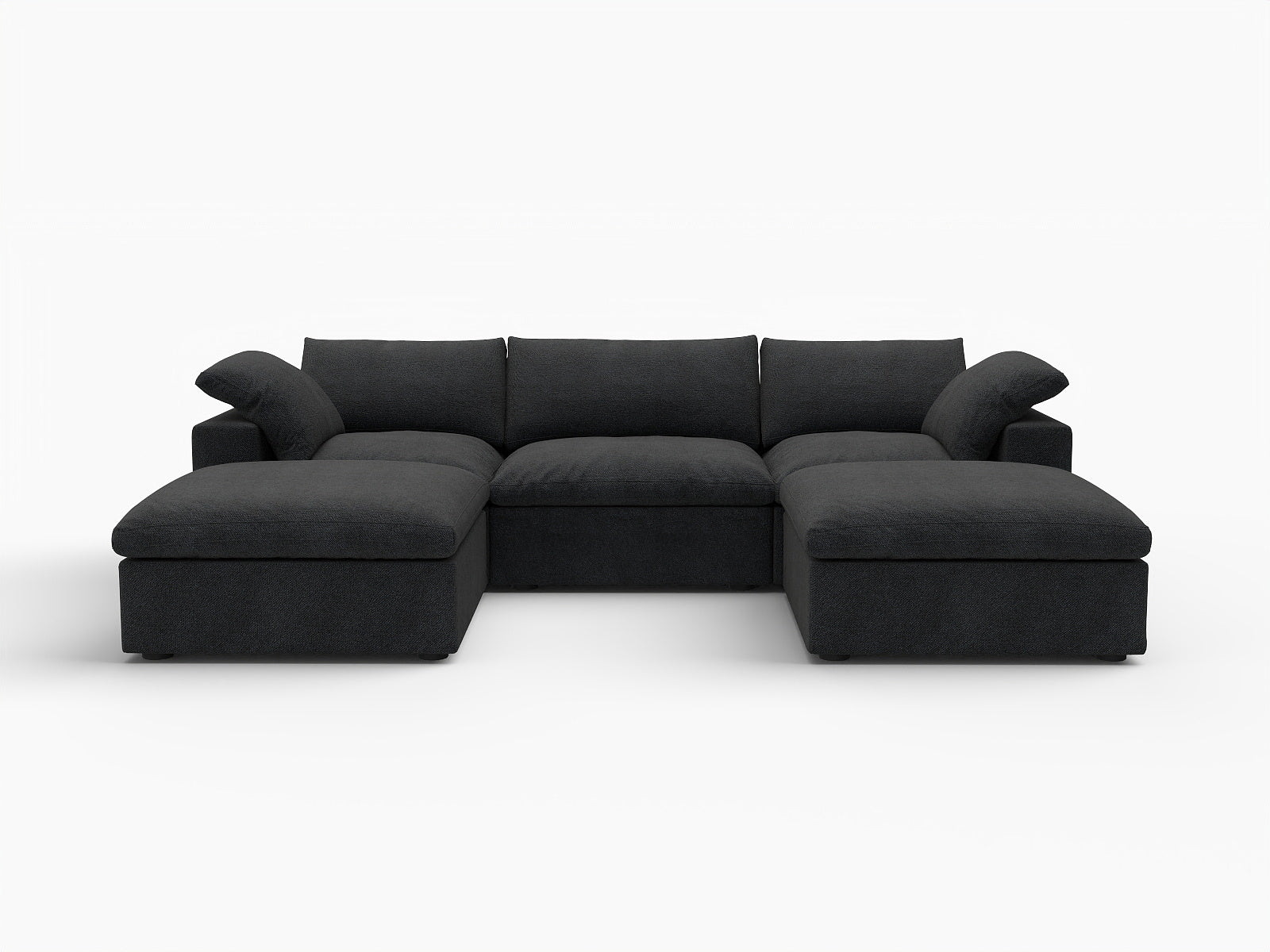 120" Black Linen Blend Modular Sofa With Ottomans Toss Pillows And Storage