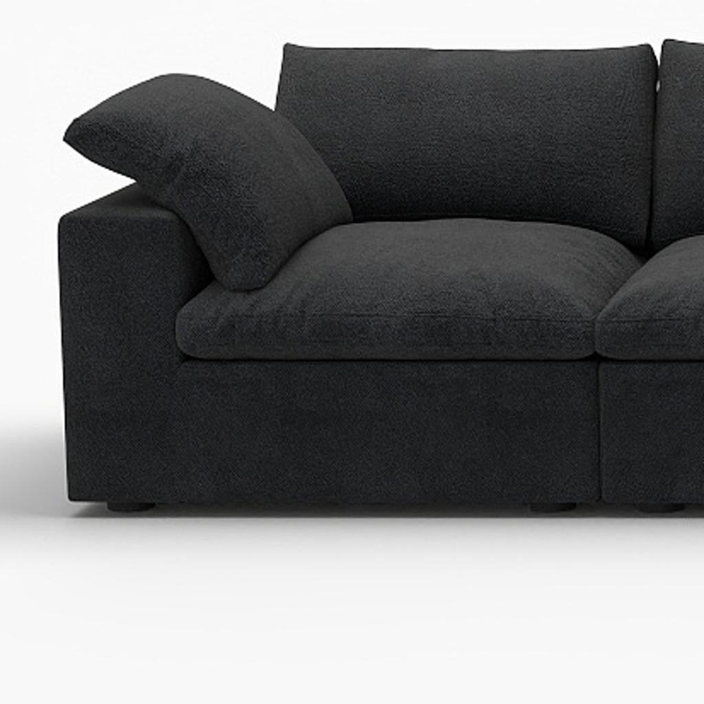 160" Black Linen Blend Modular Right Sofa With Ottoman And Toss Pillows