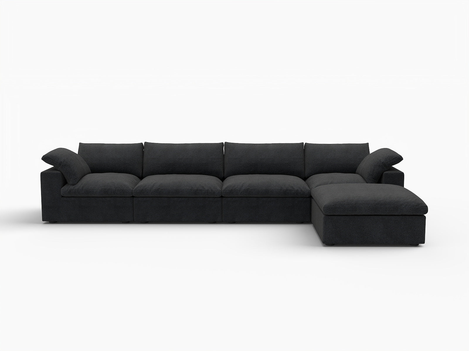 160" Black Linen Blend Modular Right Sofa With Ottoman And Toss Pillows