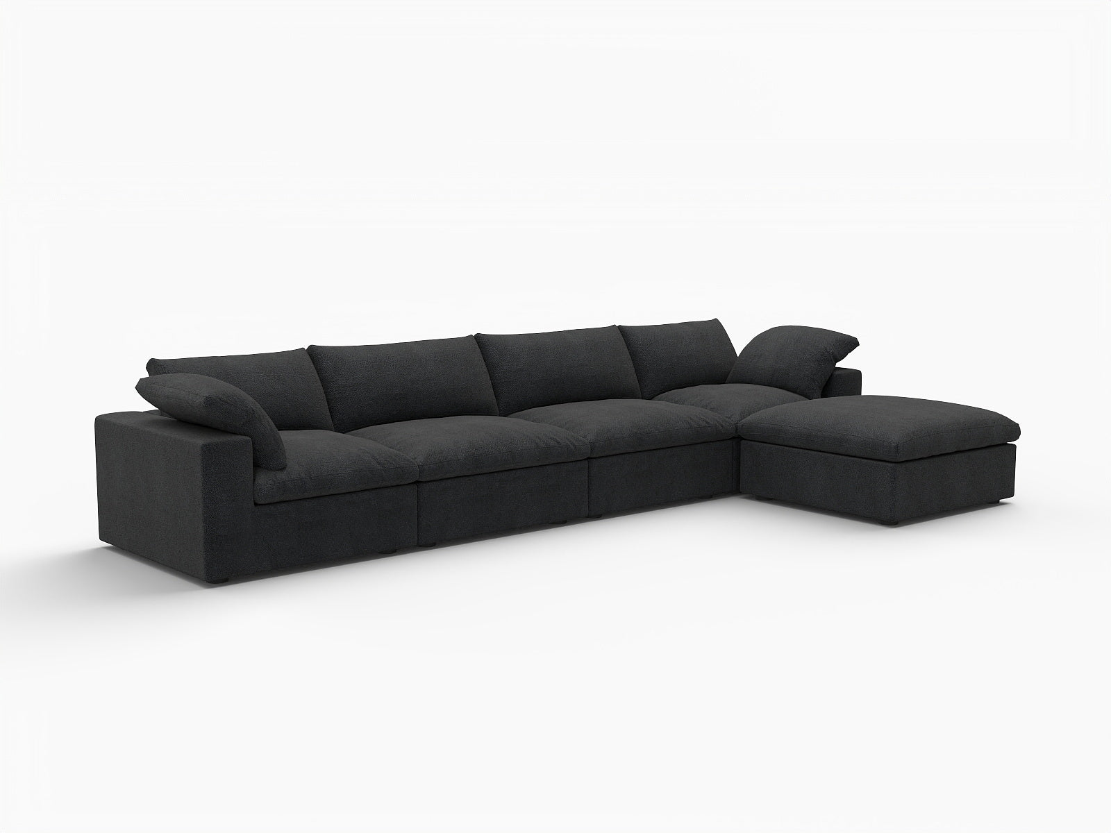 160" Black Linen Blend Modular Right Sofa With Ottoman And Toss Pillows