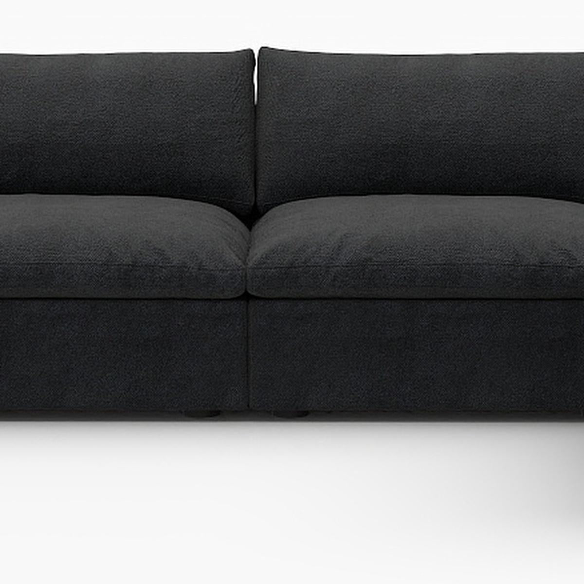 160" Black Linen Blend Modular Right Sofa With Ottoman And Toss Pillows