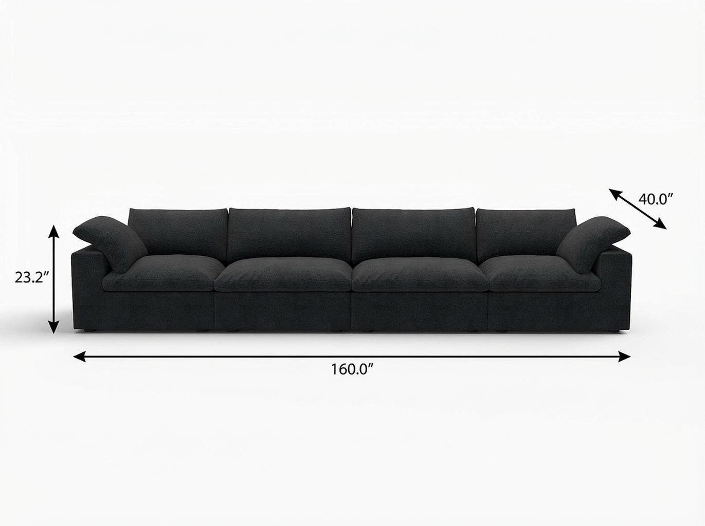 160" Black Linen Blend Modular Sofa With Toss Pillows