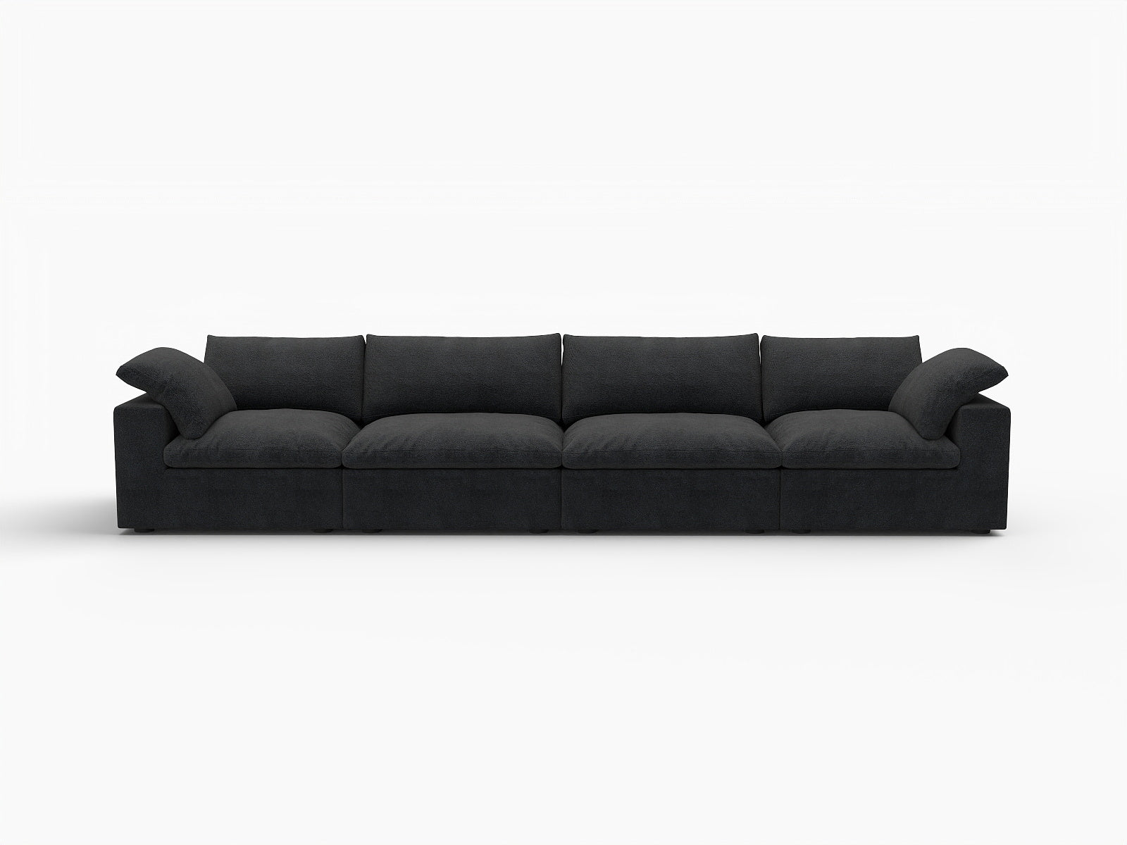 160" Black Linen Blend Modular Sofa With Toss Pillows