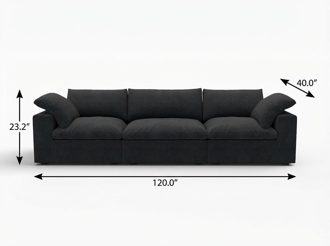 120" Black Linen Blend Modular Sofa With Toss Pillows