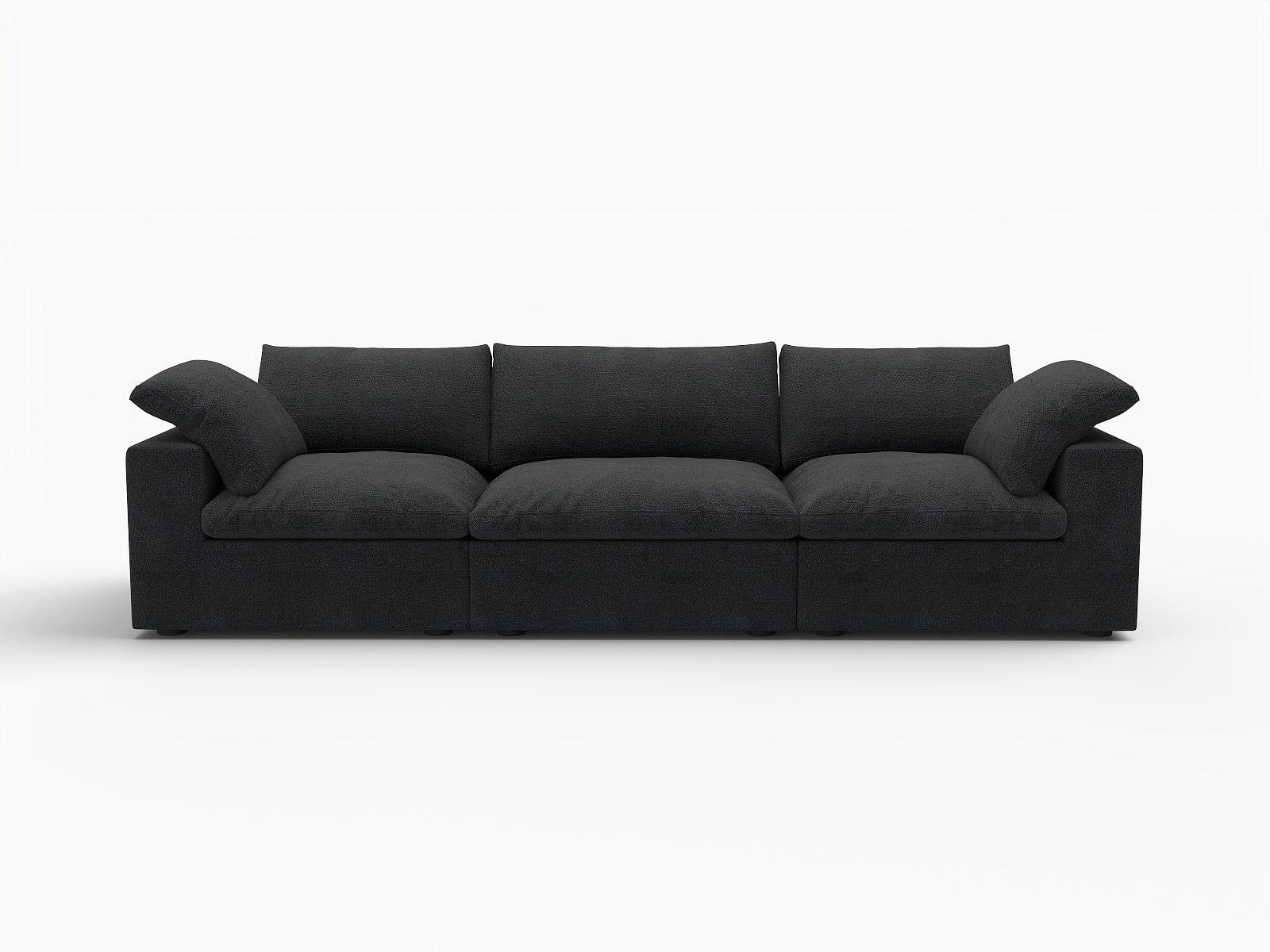 120" Black Linen Blend Modular Sofa With Toss Pillows