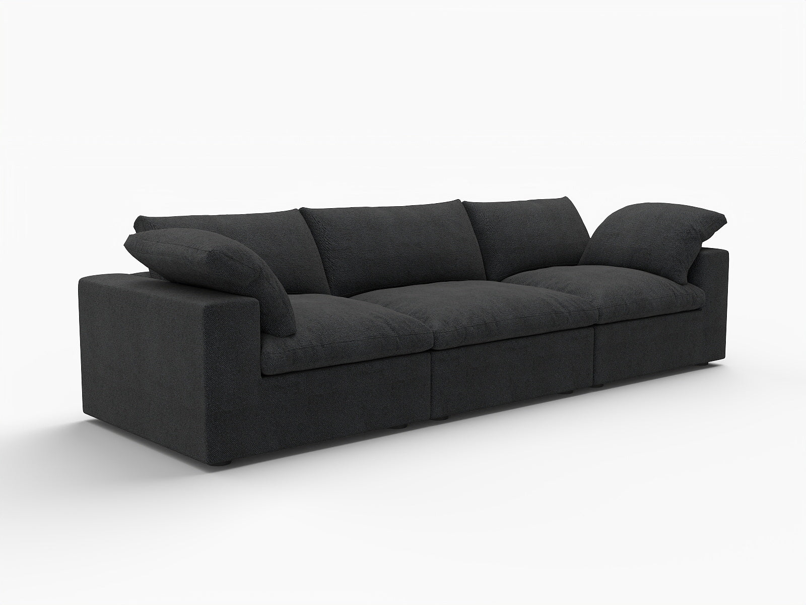 120" Black Linen Blend Modular Sofa With Toss Pillows