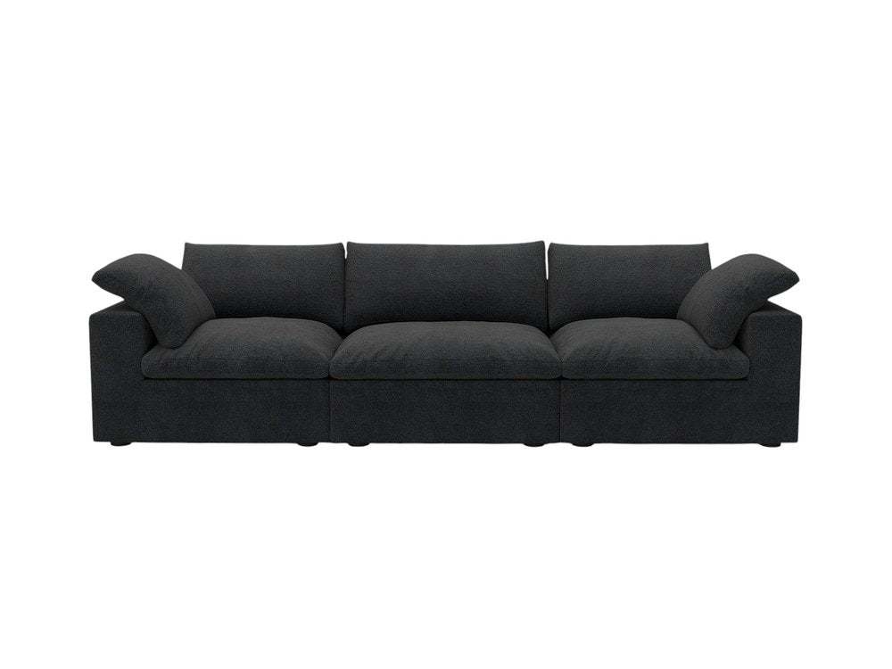 120" Black Linen Blend Modular Sofa With Toss Pillows