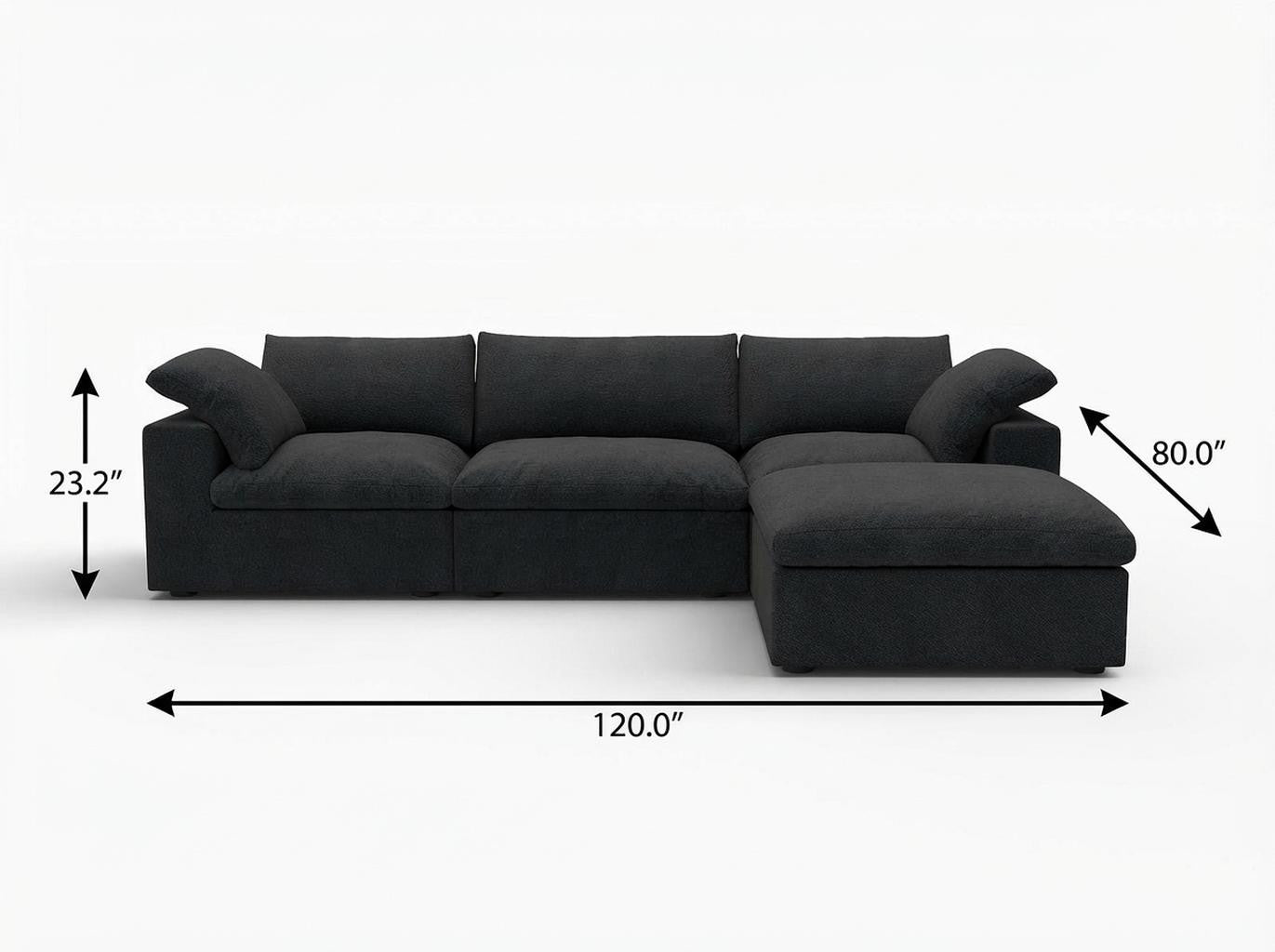 118" Black Linen Blend Modular Sofa With Ottoman And Storage