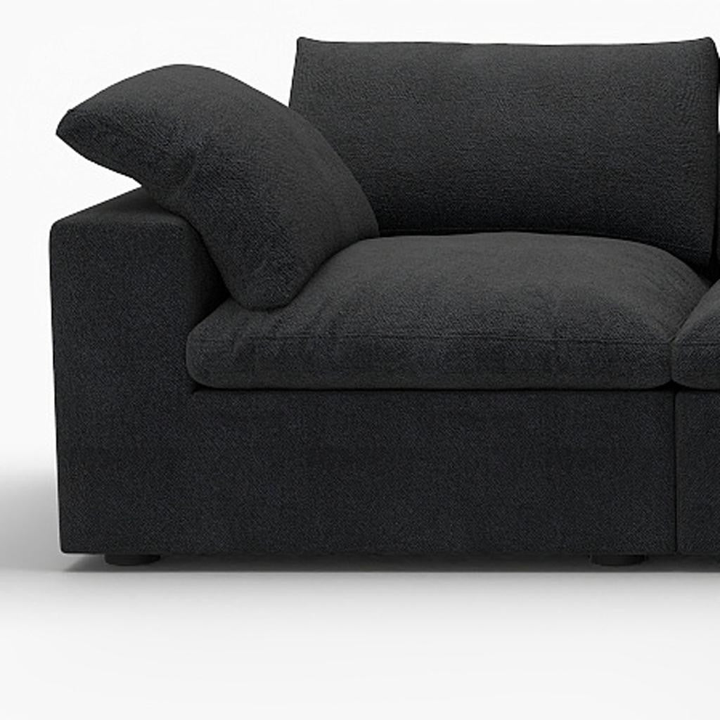118" Black Linen Blend Modular Sofa With Ottoman And Storage