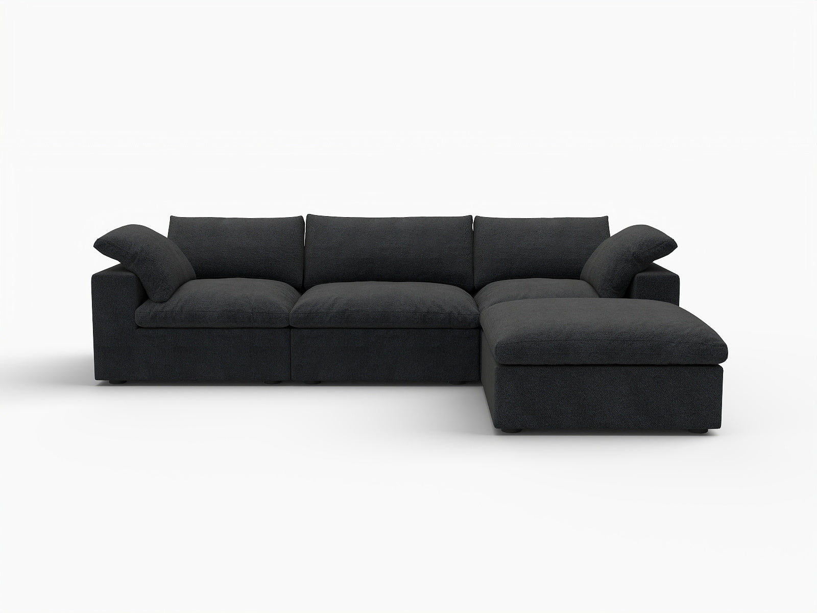118" Black Linen Blend Modular Sofa With Ottoman And Storage