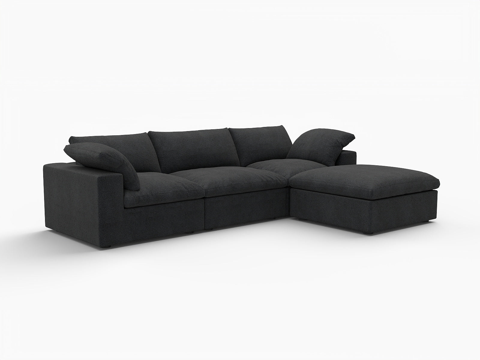 118" Black Linen Blend Modular Sofa With Ottoman And Storage