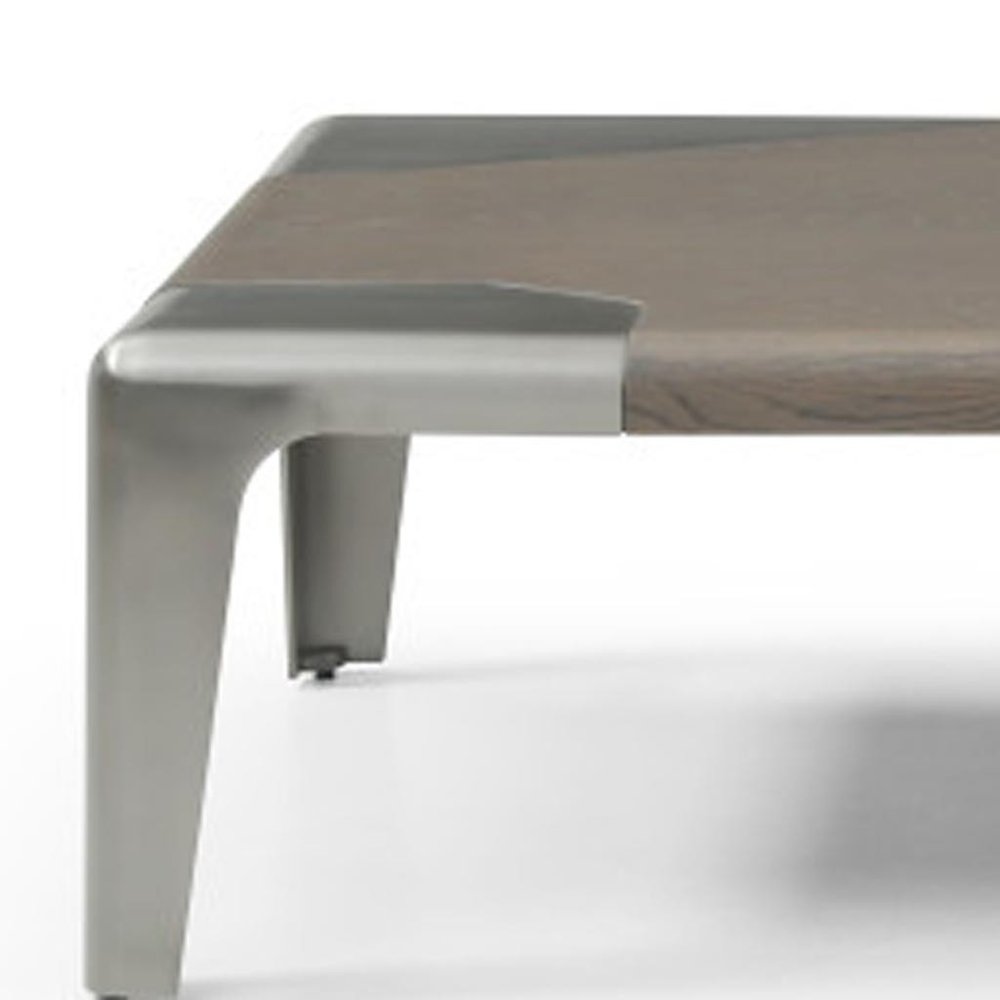 57" Light Gray and Silver Wood and Stainless Steel Coffee Table