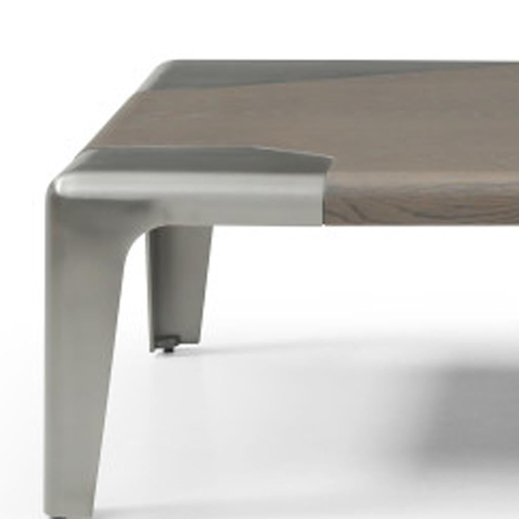 57" Light Gray and Silver Wood and Stainless Steel Coffee Table