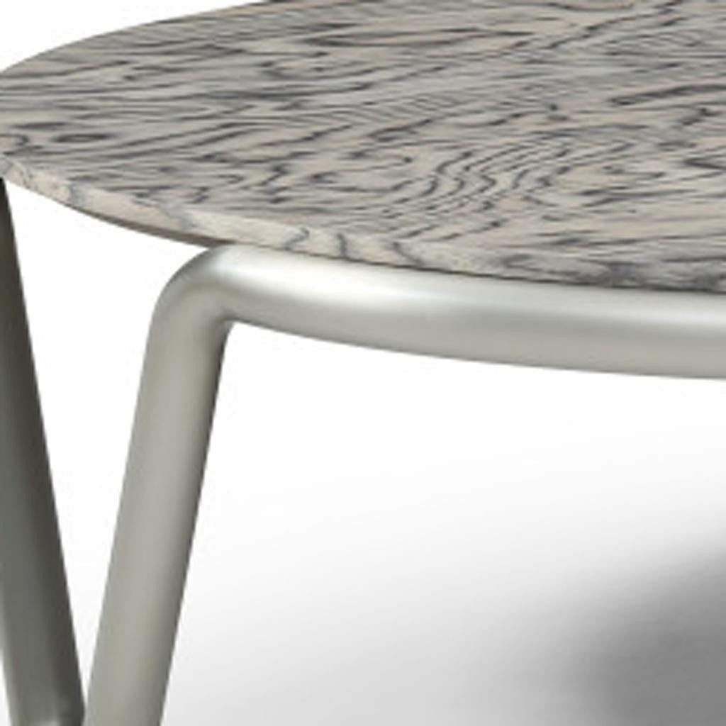 43" Gray and Silver Wood and Stainless Steel Round Coffee Table