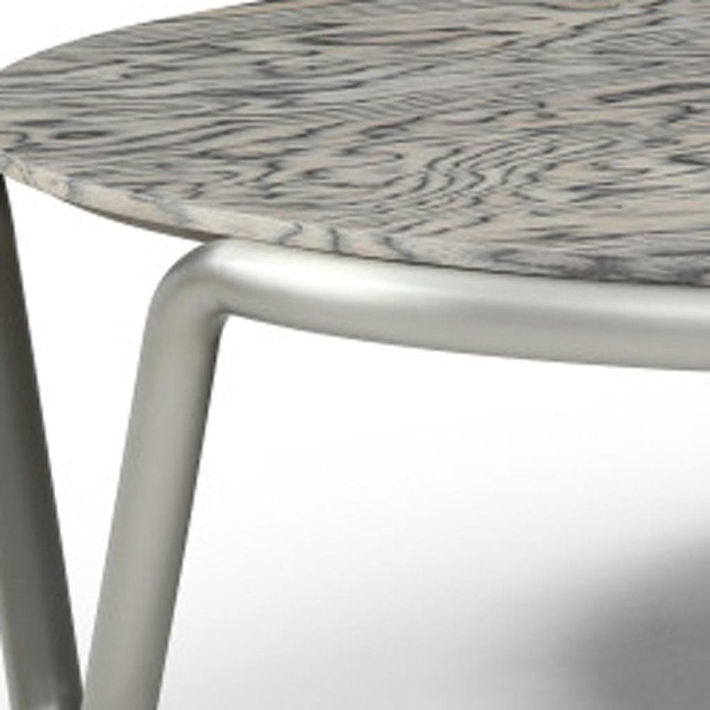 43" Gray and Silver Wood and Stainless Steel Round Coffee Table