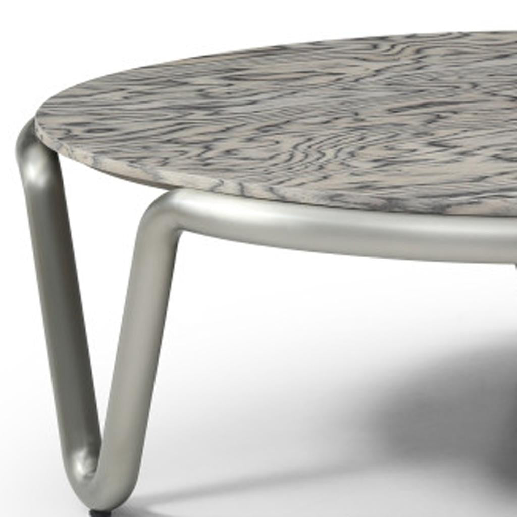 43" Gray and Silver Wood and Stainless Steel Round Coffee Table