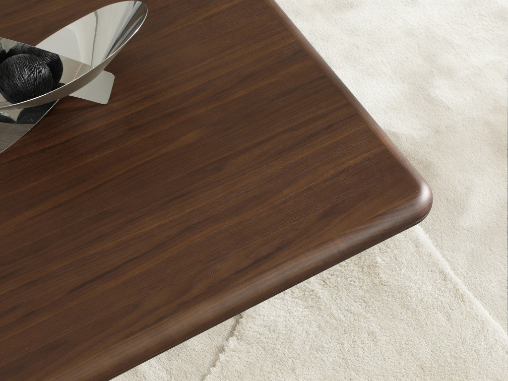 39" Brown and Silver Wood and Stainless Steel Square Pedestal Coffee Table