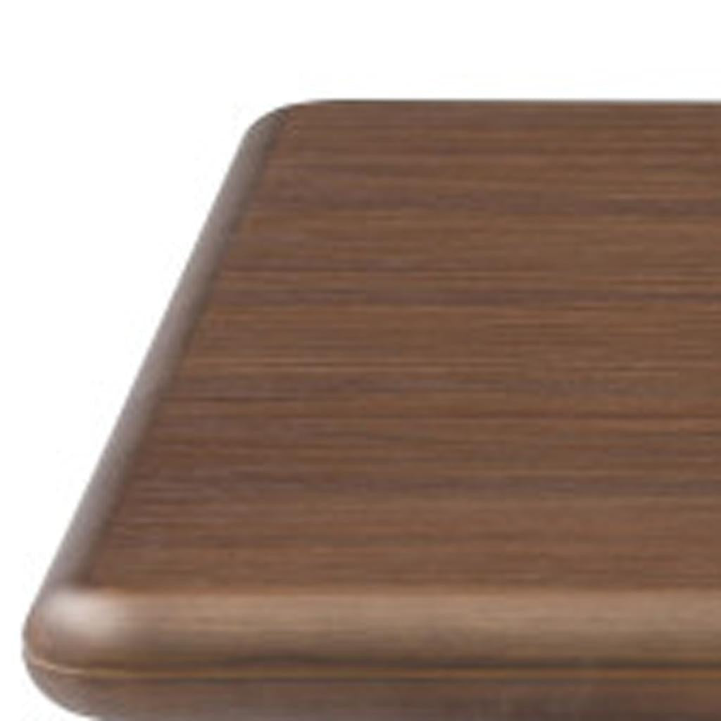 39" Brown and Silver Wood and Stainless Steel Square Pedestal Coffee Table