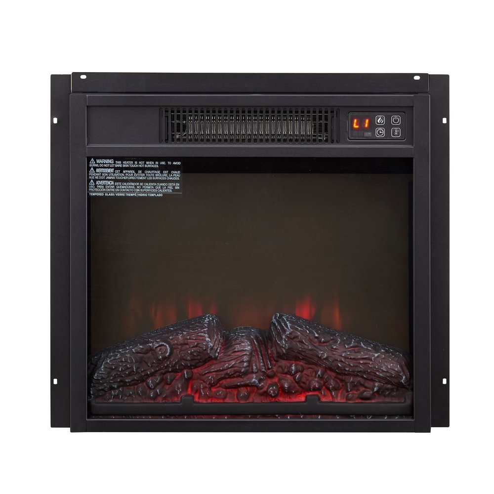18" Black Metal Electric Fireplace Insert With LED