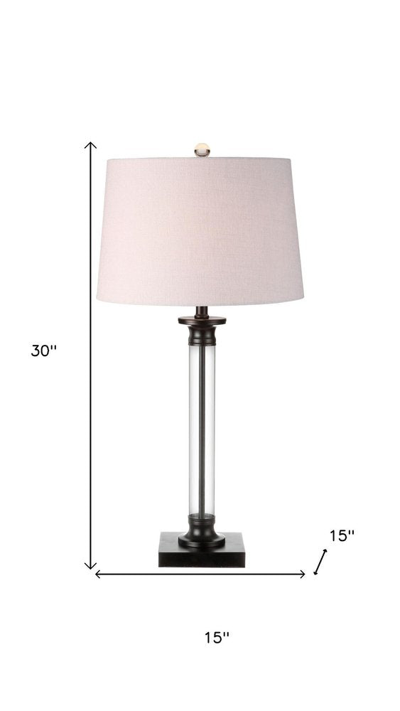Set of Two 30" Black Table Lamps With Drum Shades