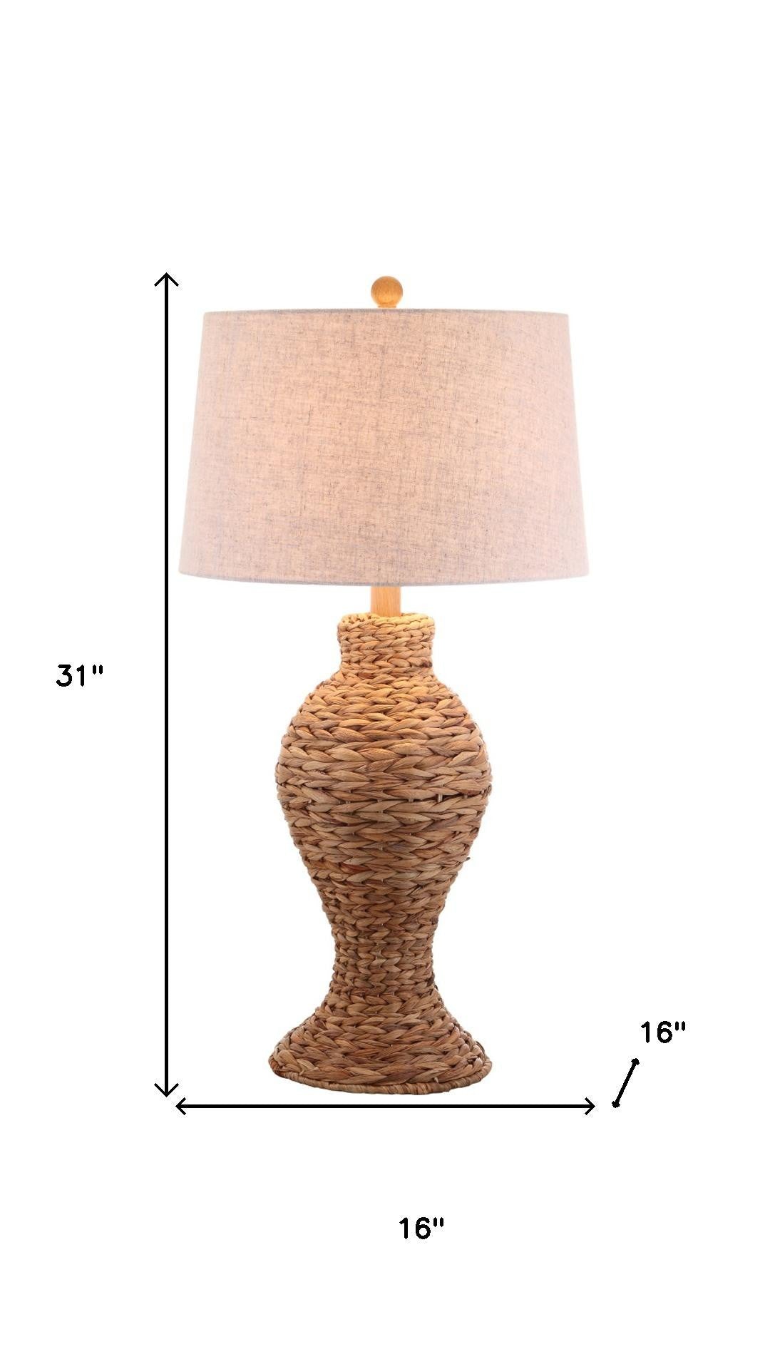 31" Natural Water Hyacinth Urn Table Lamp With Drum Shade