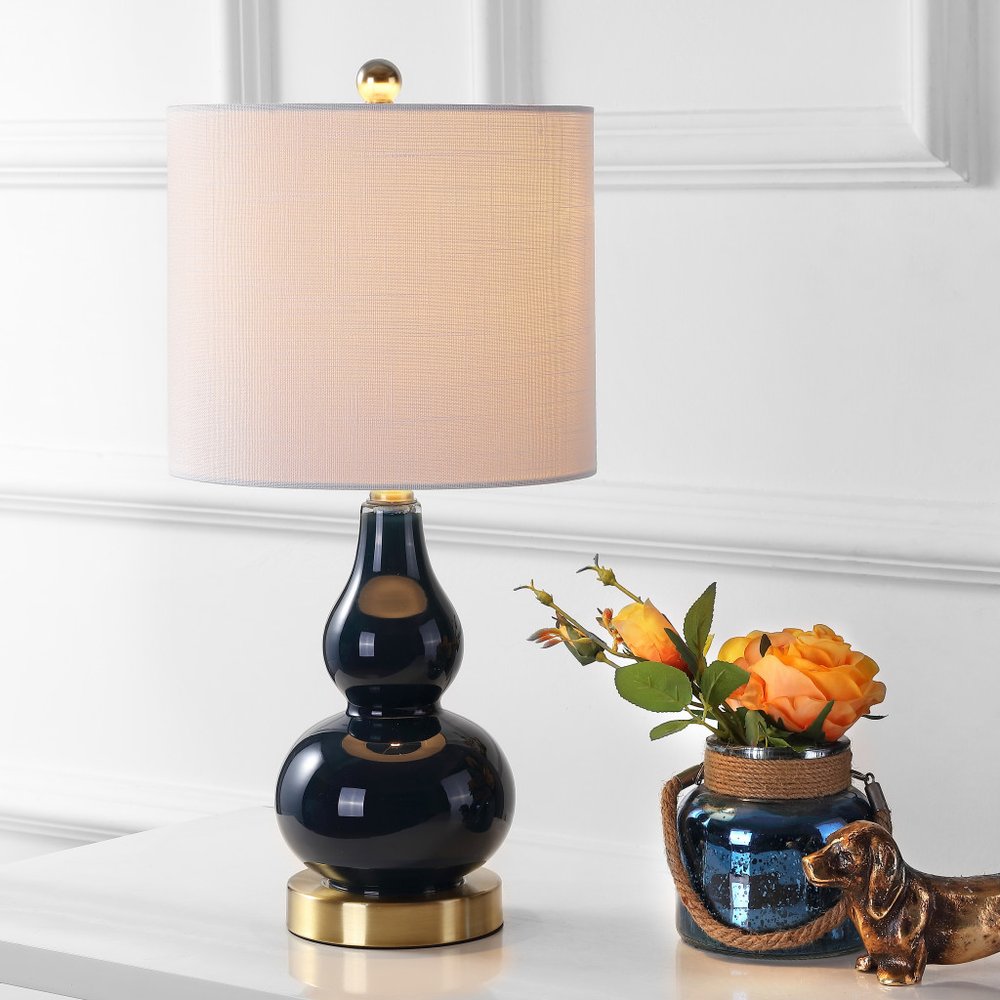 21" Gold Gourd Desk Lamp With Drum Shade