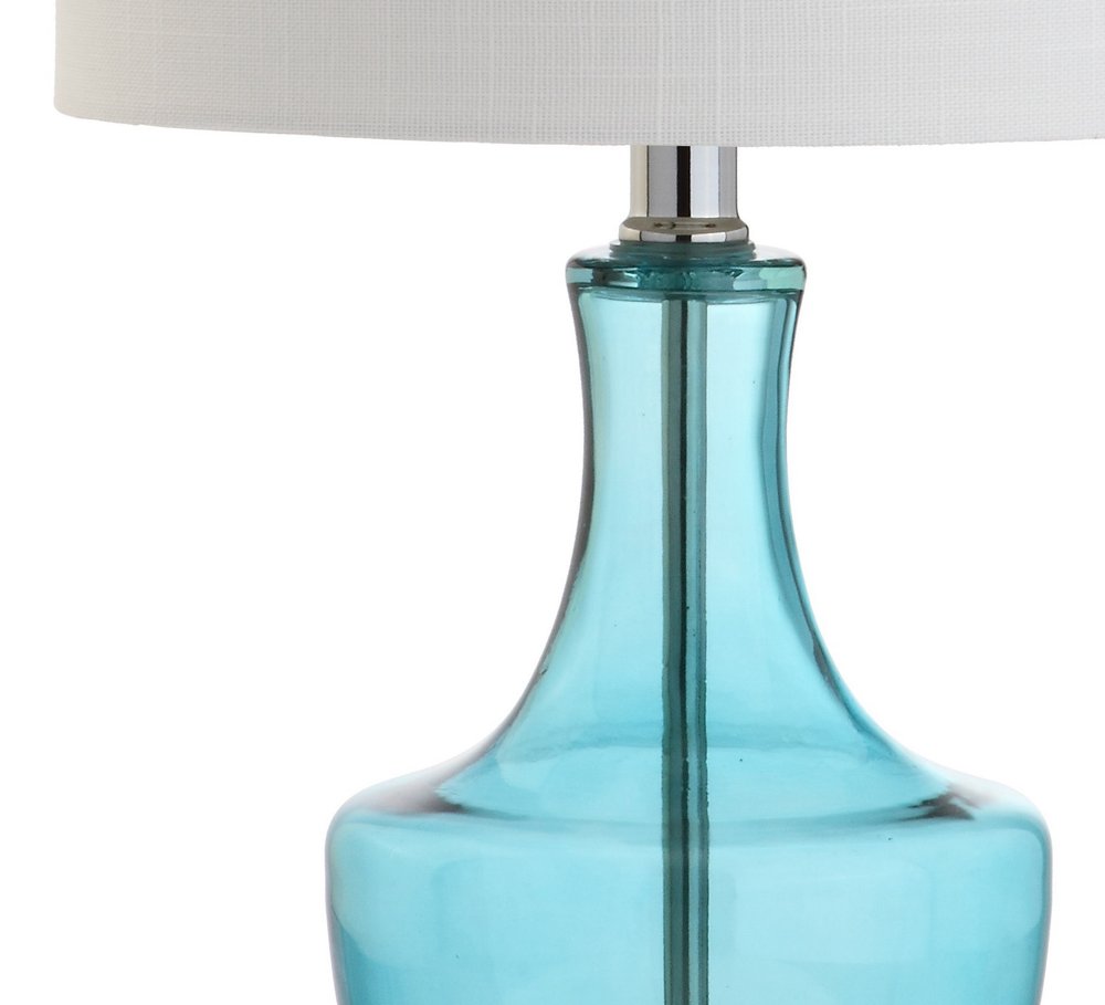 20" Turquoise And Silver Glass Gourd Table Lamp With Drum Shade