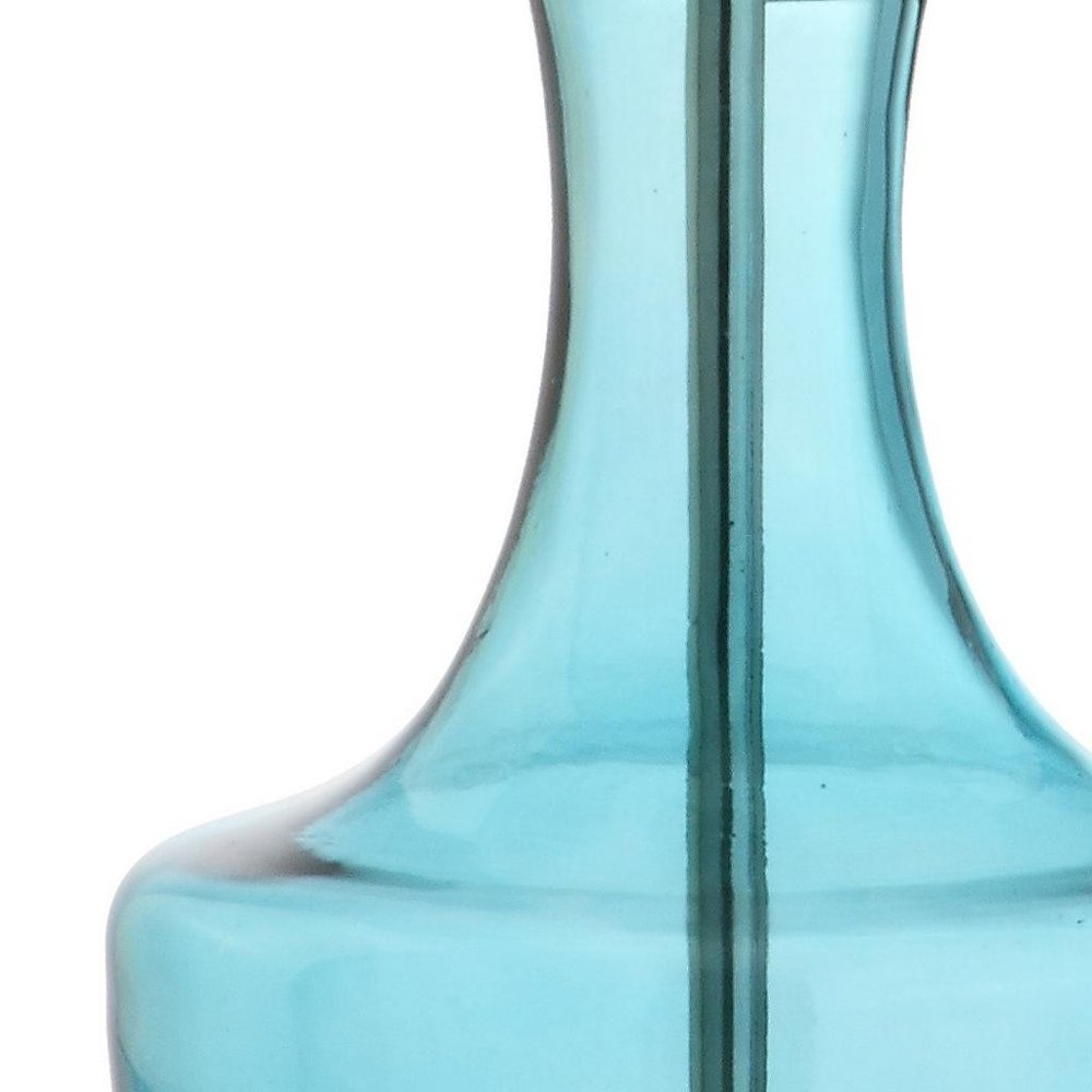 20" Turquoise And Silver Glass Gourd Table Lamp With Drum Shade